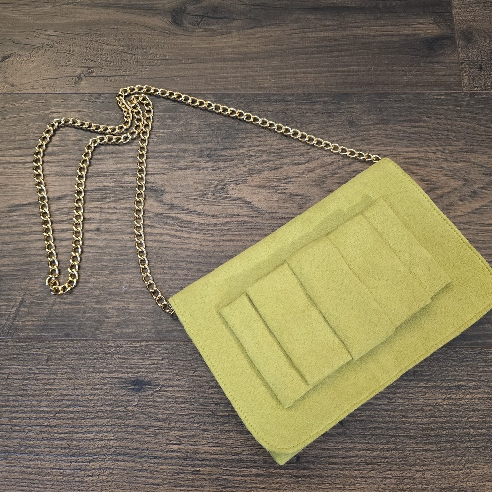 Shiraleah Bow Mini Bag Clutch Chartreuse Green Velvet Luxury Purse Minimalist